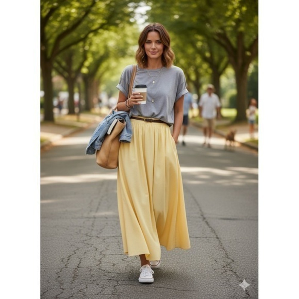 Princess Polly Valeria Light Yellow Maxi Skirt Pleated Waist Casual Beach  2 - Picture 2 of 8
